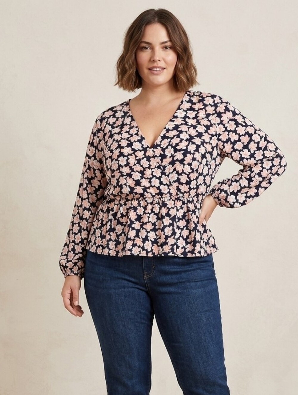 POPSUGAR Black And Pink Floral Babydoll Balloon Sleeve Blouse XL